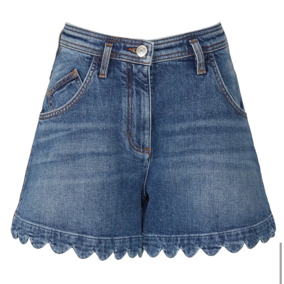 Maje Scalloped Trim Denim Shorts - Picture 5 of 11